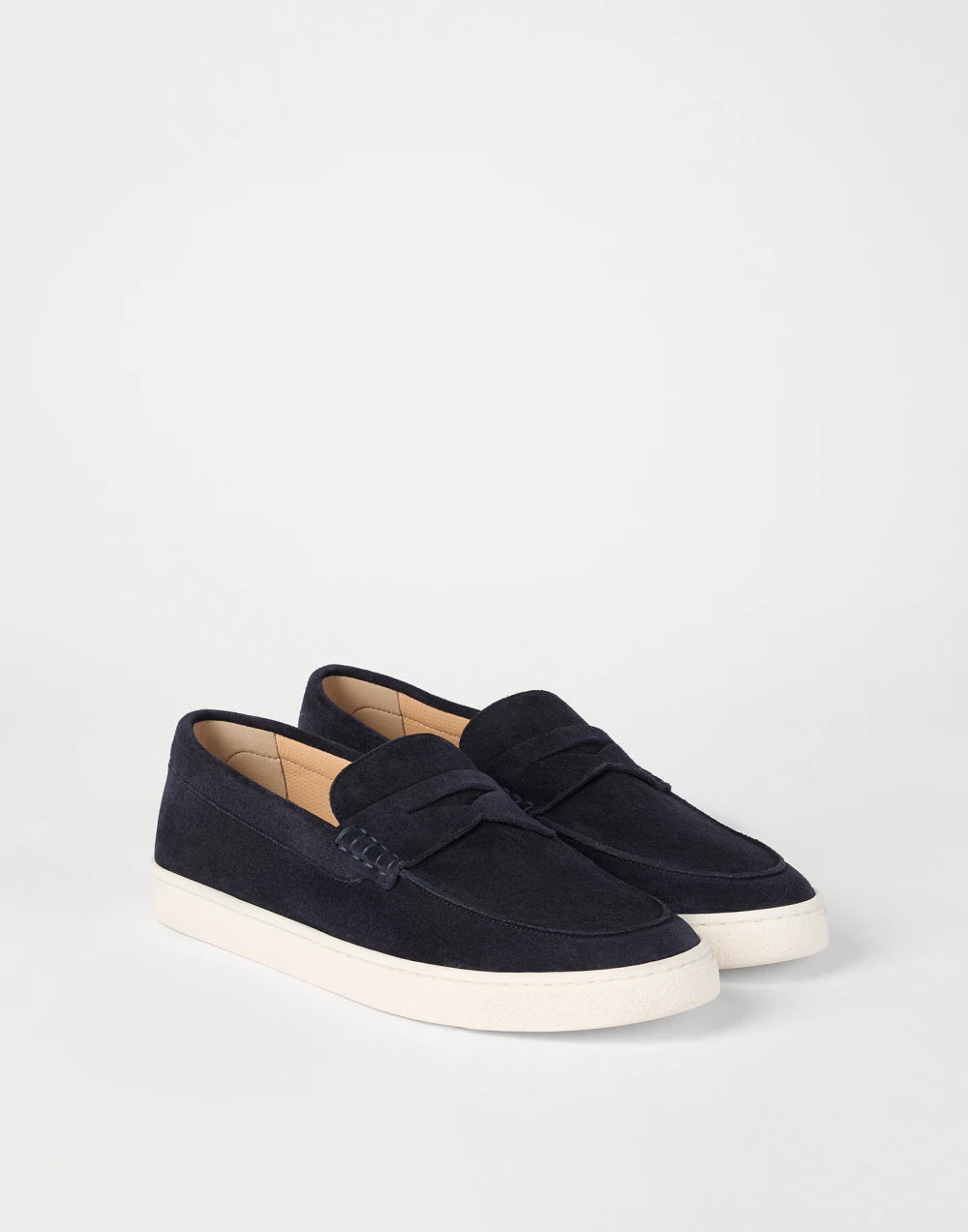 Navy blue suede slip-ons