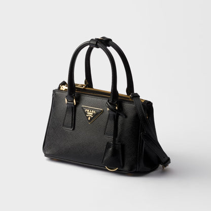Mini Galleria bag in black patent Saffiano leather