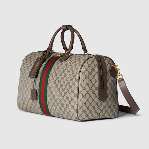 Savoy Boston bag, medium size, beige and dark brown fabric