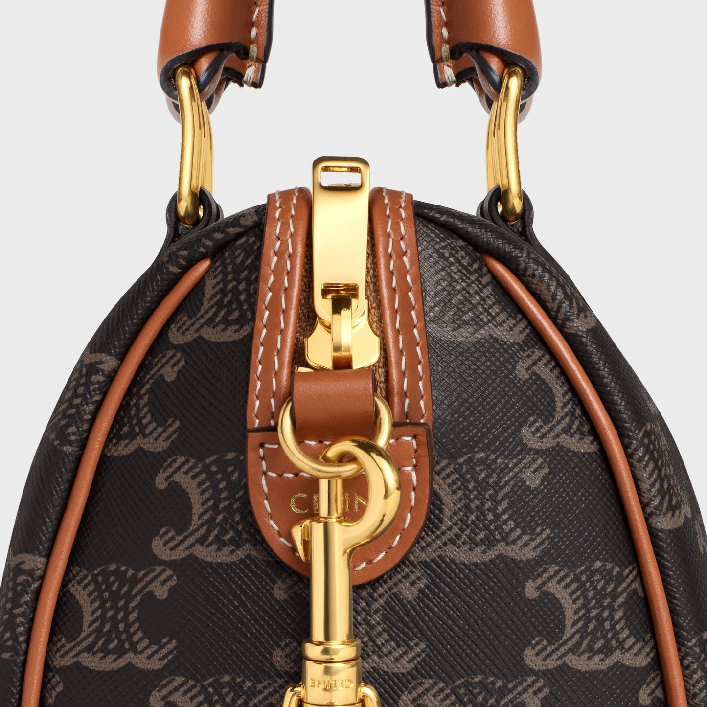 Borsa Boston piccola in tela Triomphe e pelle di vitello CUOIO