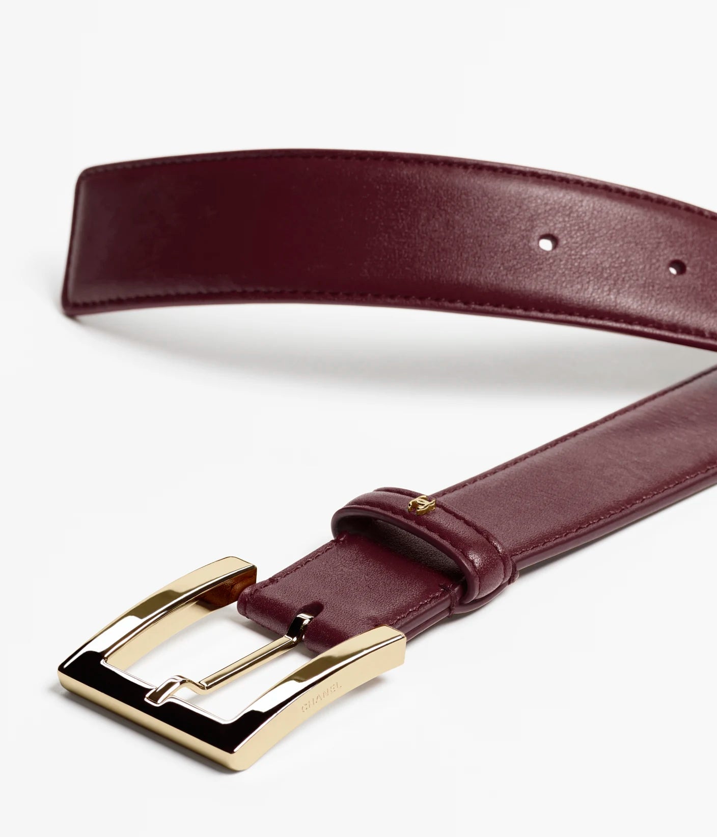 Cintura in pelle di vitello in metallo bordeaux e oro
