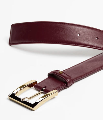 Cintura in pelle di vitello in metallo bordeaux e oro