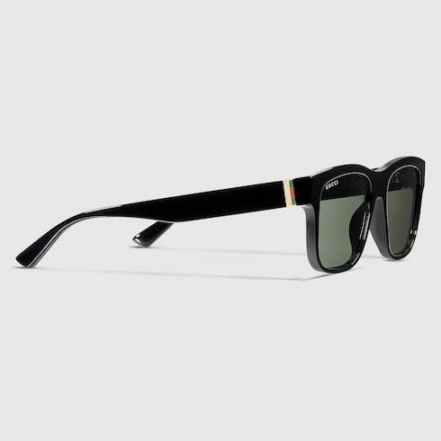 Men's polished black acetate rectangular sunglasses