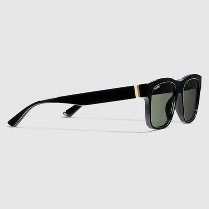 Men's polished black acetate rectangular sunglasses
