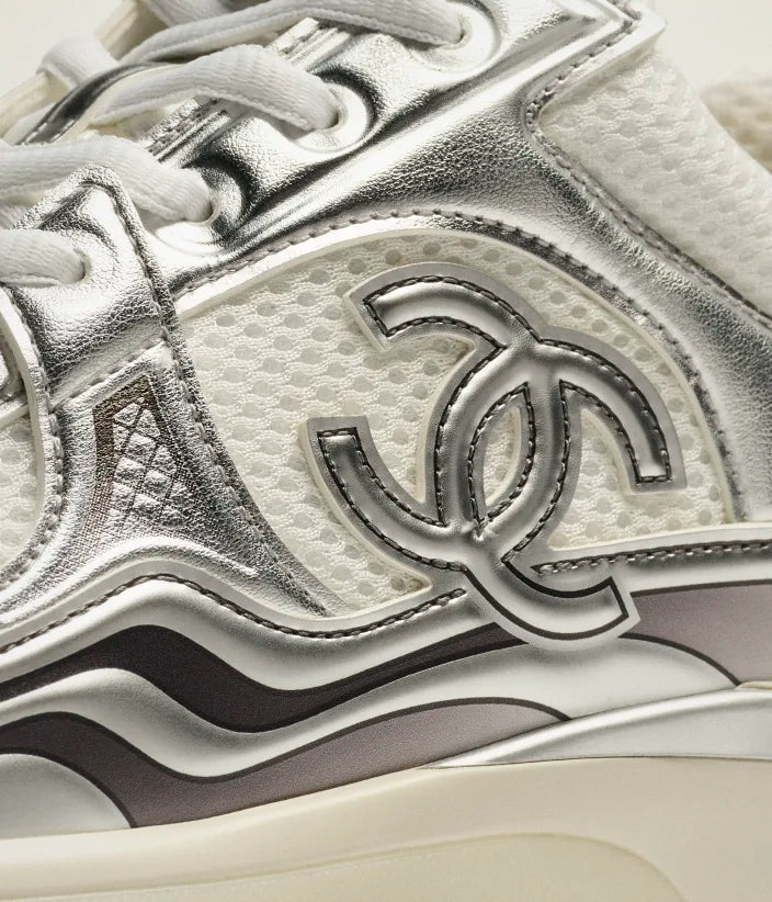 White and Silver Fabric Trainers