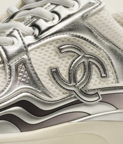 White and Silver Fabric Trainers