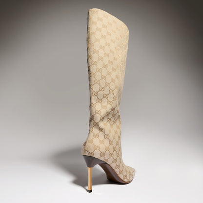 Stivale Bombshell Donna in Tessuto GG sabbia e marrone scuro