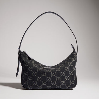 Borsa a spalla Lady Lunetta misura piccola in denim GG nero