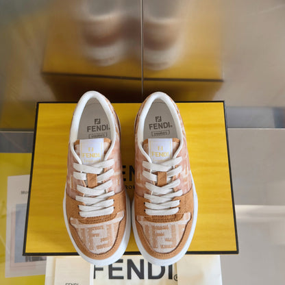 Match Sneakers with platform in FF Fabric Canvas tobacco brown