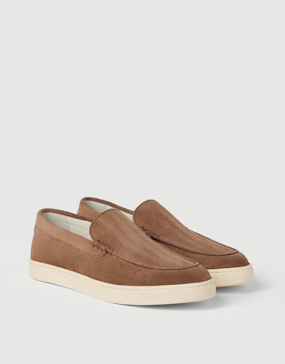 Hazelnut chevron effect suede loafers