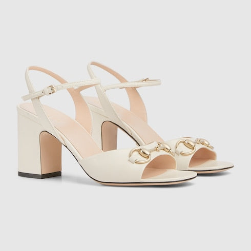Damen-Sandalette mit Absatz und Riemen aus weißem Leder