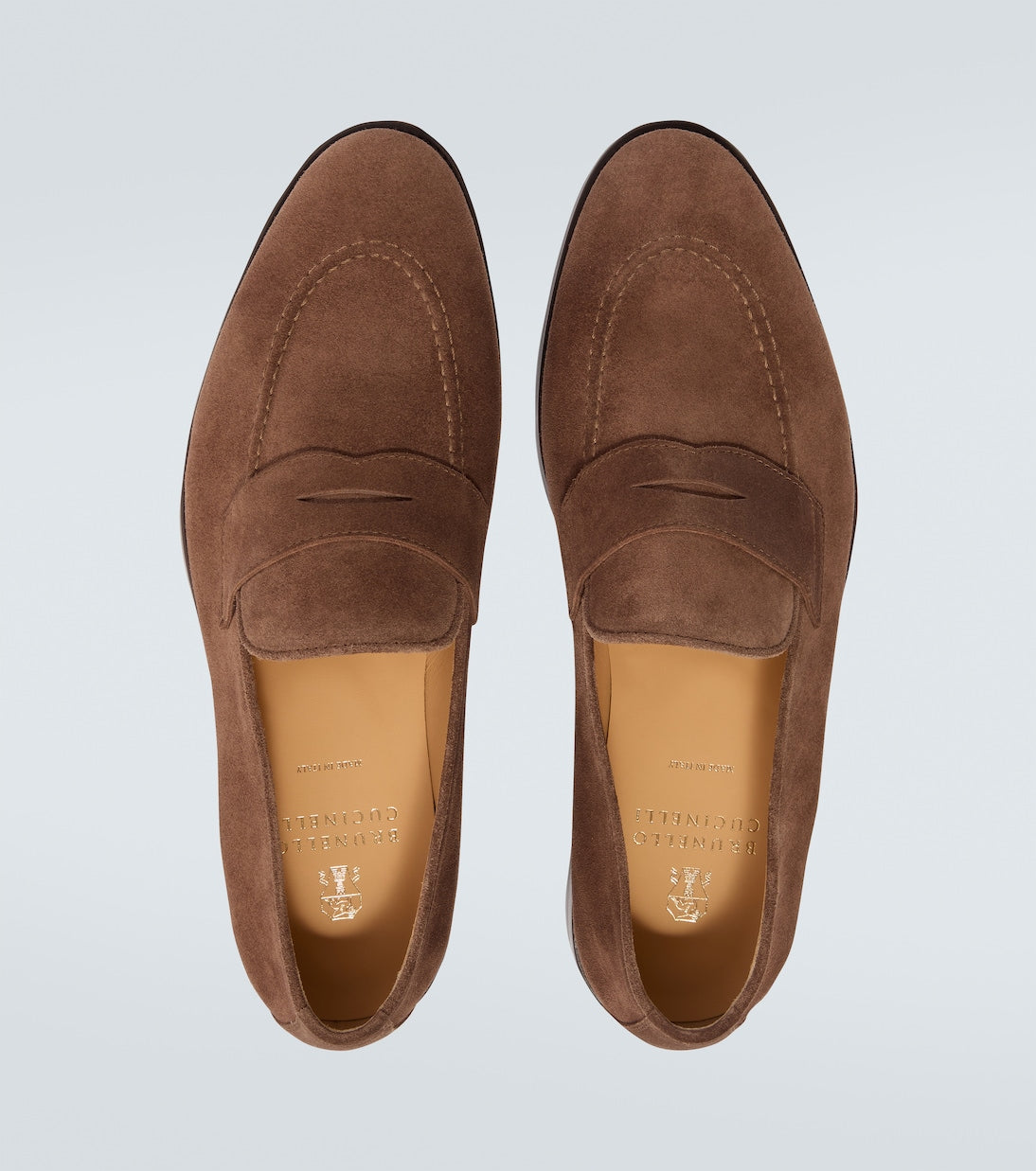 Brown suede penny loafers