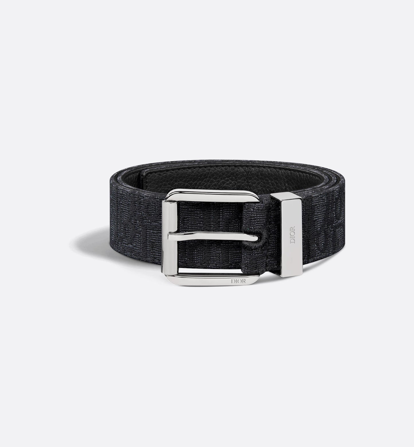 Men's black Oblique jacquard and black grained calfskin belt 35 mm