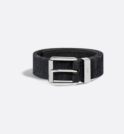 Men's black Oblique jacquard and black grained calfskin belt 35 mm