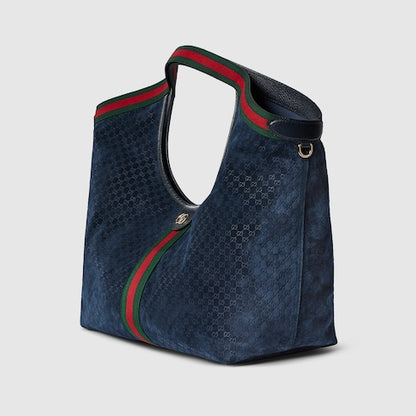 GG Giglio small shopping bag in dark blue suede