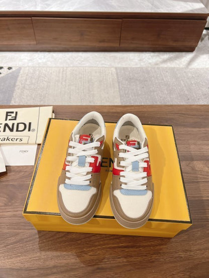 Ecru leather Match sneakers with red leather details