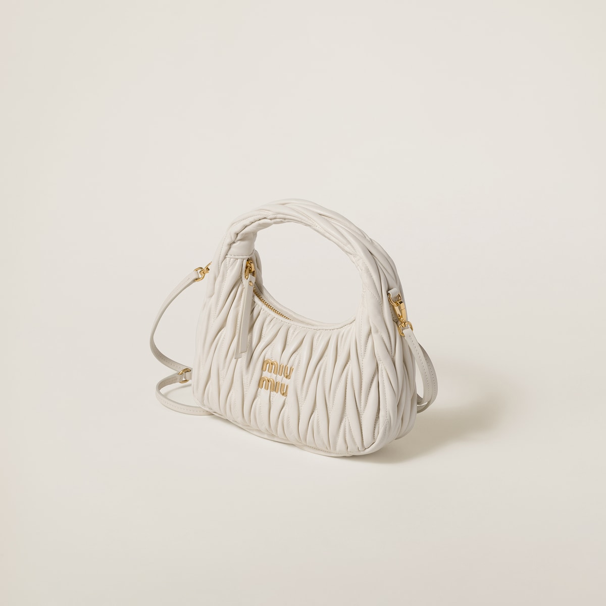 Small Wander hobo bag in white matelassé nappa leather