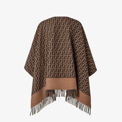 Poncho in lana e cashmere marrone donna