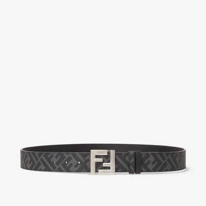Men's reversible belt in black leather and black FF canvas