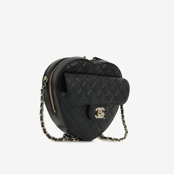 Borsa Large Heart - Pelle di agnello nera
