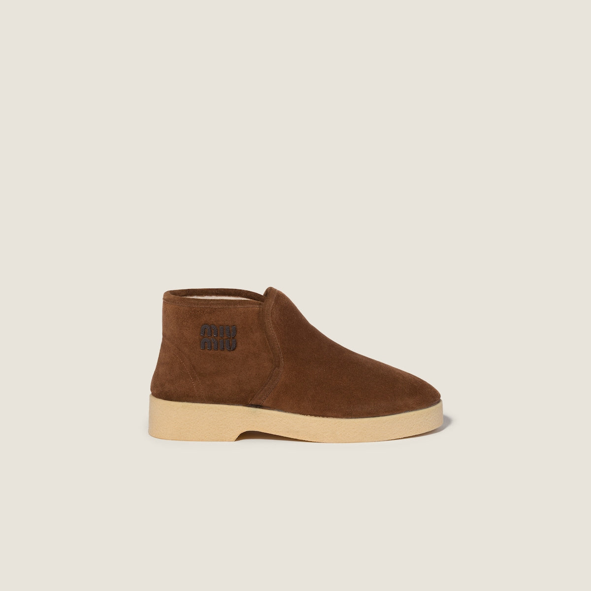 Cocoa suede and sheepskin ankle boots