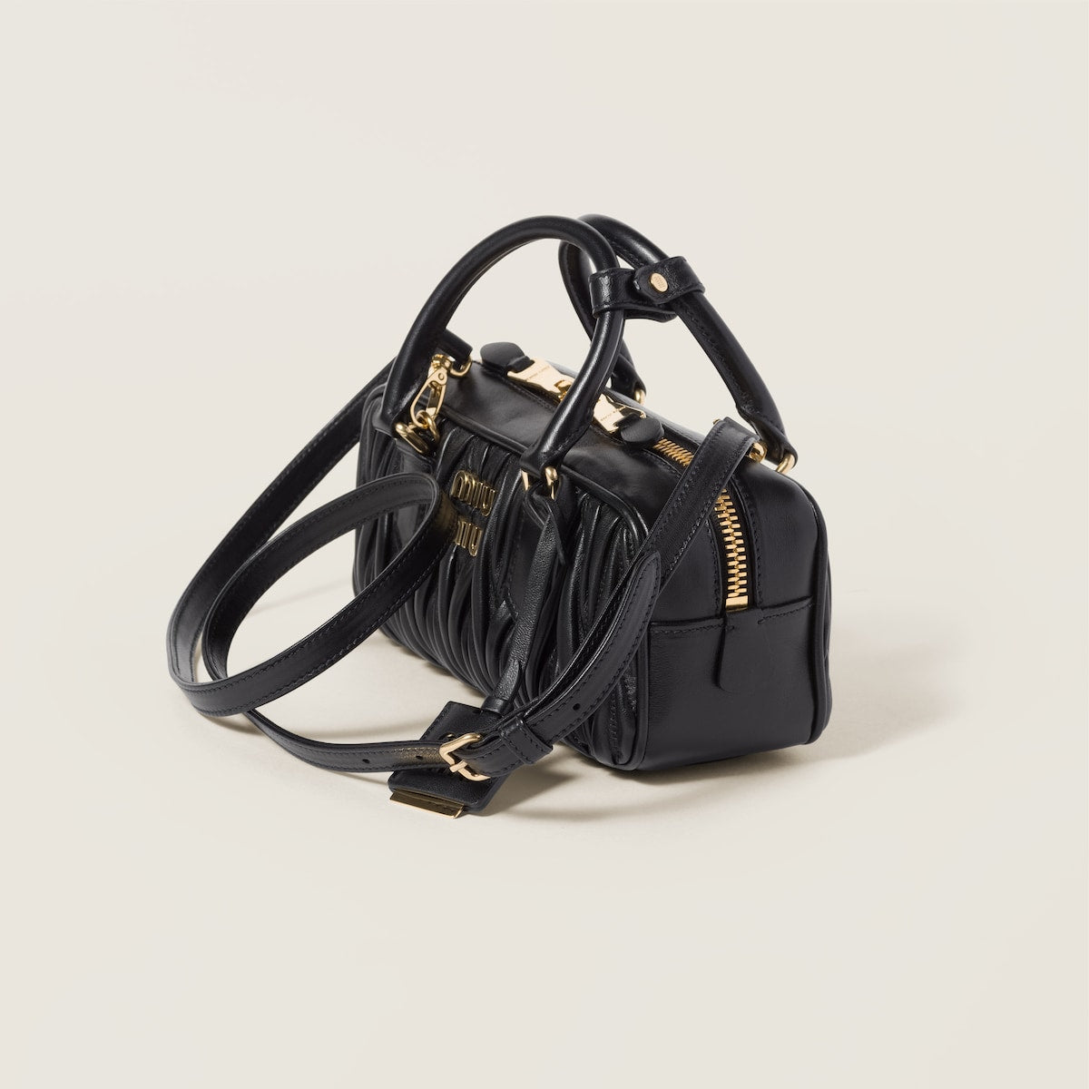 Arcadie regular bag in black matelassé nappa leather