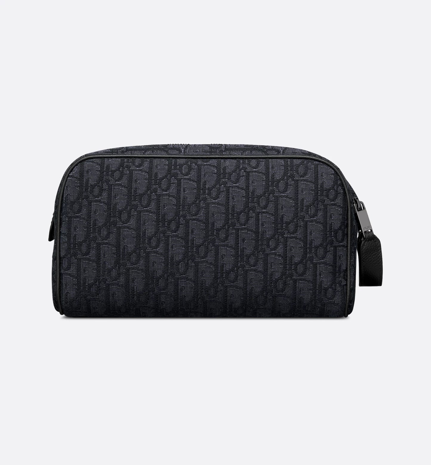 Beige and black Oblique jacquard toiletry bag with black hammered calfskin