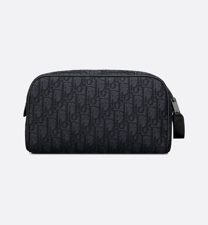 Beige and black Oblique jacquard toiletry bag with black hammered calfskin