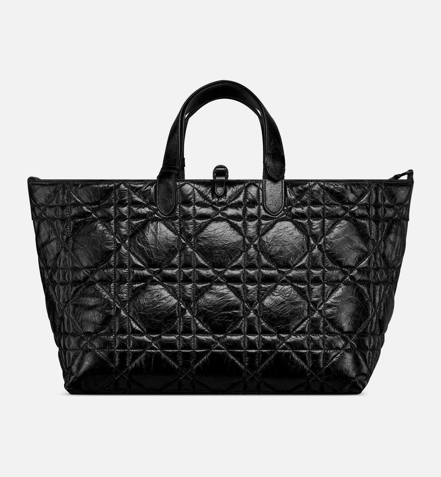Medium Toujours Bag in Black Crinkled Calfskin with Macrocannage Motif
