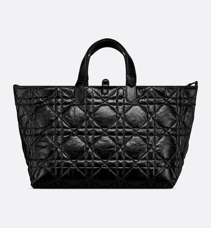 Medium Toujours Bag in Black Crinkled Calfskin with Macrocannage Motif