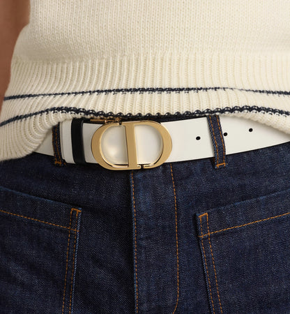30 Montaigne Reversible Belt in Black and Milk Smooth Calfskin 35 mm Women
