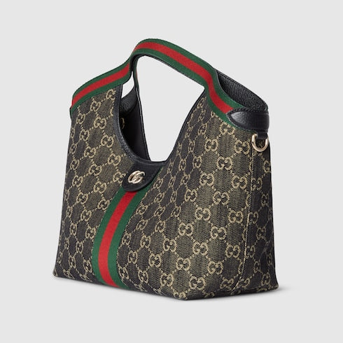GG Giglio small shopping bag in black and white GG denim