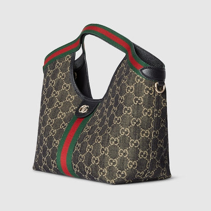 GG Giglio small shopping bag in black and white GG denim