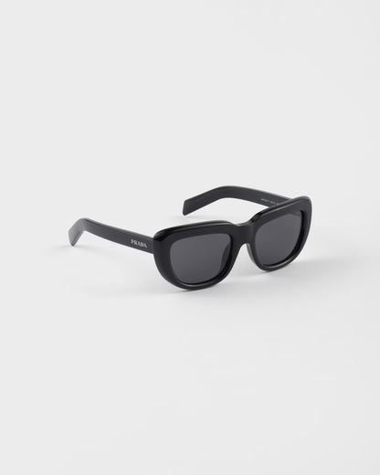 Rectangular black acetate sunglasses with Slate lenses