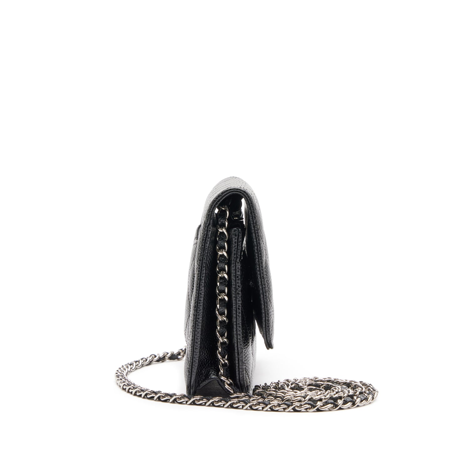 Black wallet with chain and silver logo