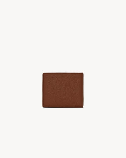 TINY CASSANDRE East/West small wallet in brown grained leather