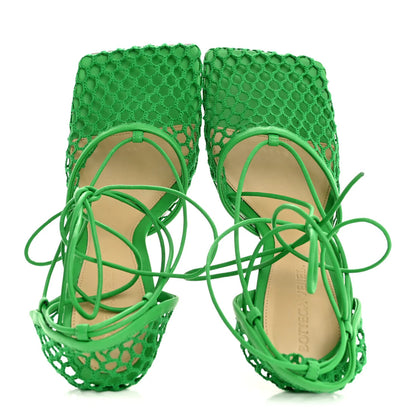 Green 90mm stretch nappa mesh sandals