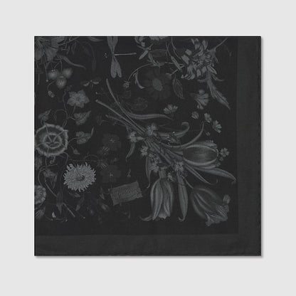 Black and gray printed cotton silk pocket square