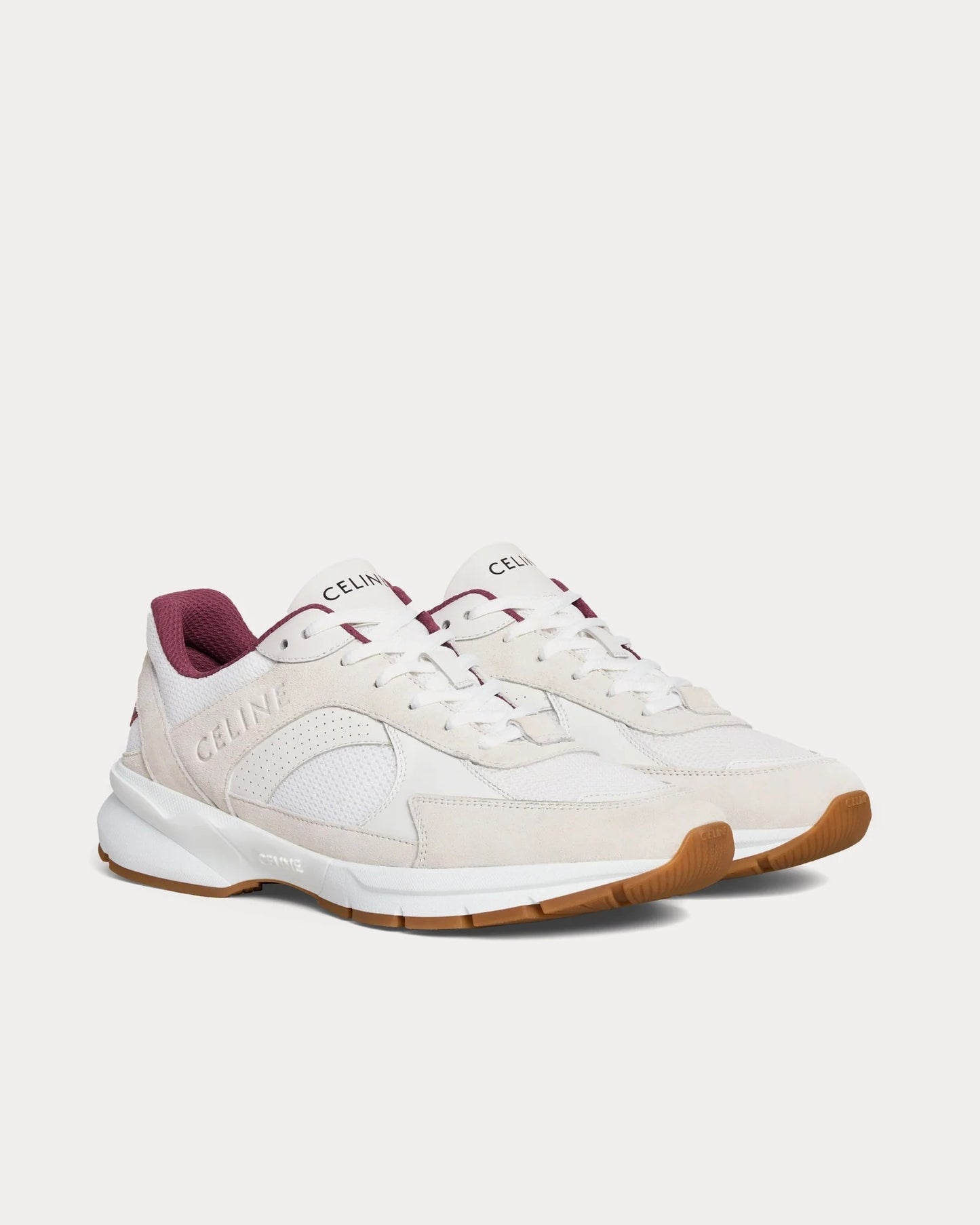 CR-03 Runner sneakers basse in mesh pelle scamosciata e pelle di vitello bianco ottico / beige / bordeaux