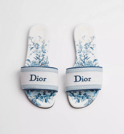 Dway Dioriviera Slide with white and blue Toile de Jouy Floral Garden motif