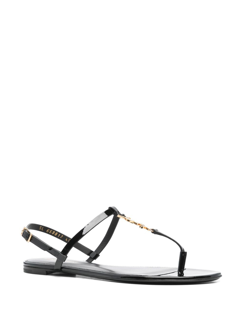 Black leather Cassandra logo plaque sandals