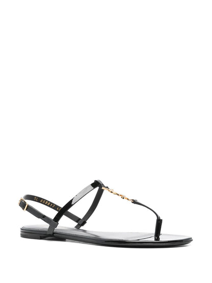 Black leather Cassandra logo plaque sandals