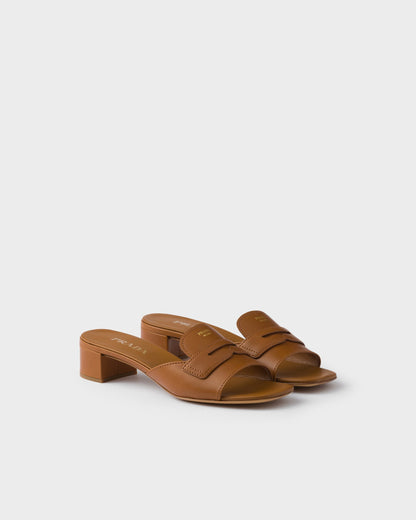 Low heel leather slider sandals