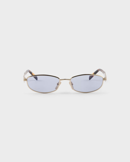 Pale gold-tone oval acetate sunglasses with ultraviolet lenses
