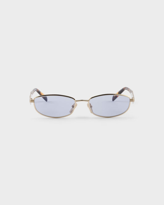 Occhiali da sole ovale in acetato color oro pallido con lenti ultraviolet
