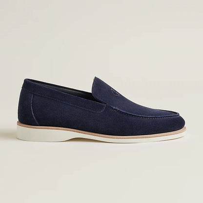 Dark blue suede low loafer