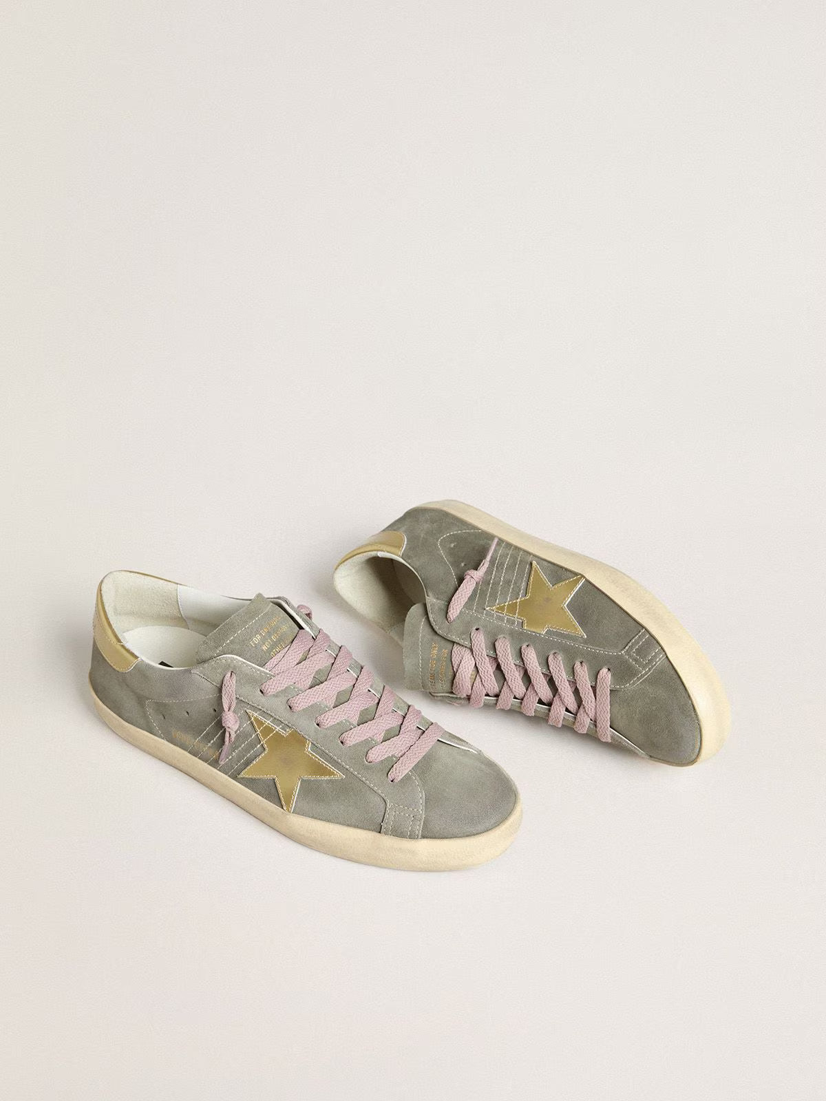 Grey suede with star and gold laminated leather heel tab