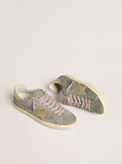 Grey suede with star and gold laminated leather heel tab