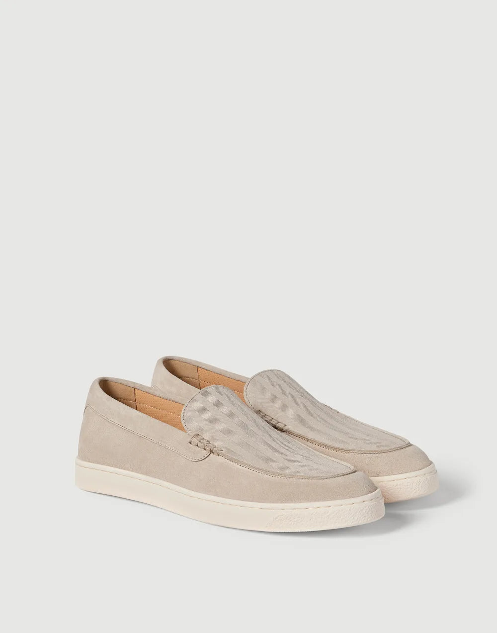 Beige chevron suede loafers