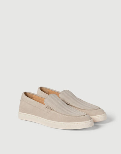 Beige chevron suede loafers